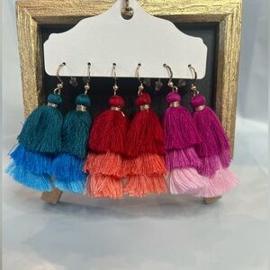 Tassel Earring Set  3 pairs of 2 inch tassel earrings Ombré colors New